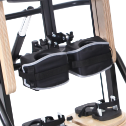 Front view close-up image of knee supports on a prone stander, set against a white background.