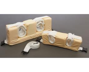 Knee Brace with coolover on a grey background.