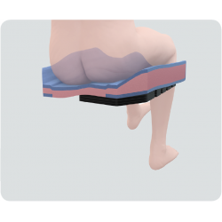 Behind graphic of a human sitting on a custom cushion with the right side raised
