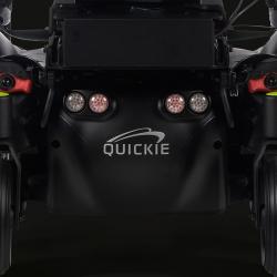 Quickie battery bag mounted on powerchair.