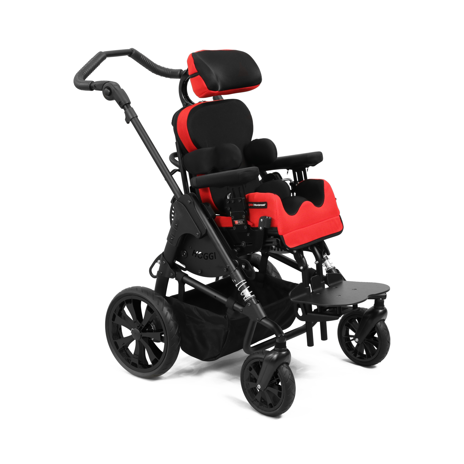 Bingo Spex in vibrant chilli red providing supportive seating and easy manoeuvrability for children.