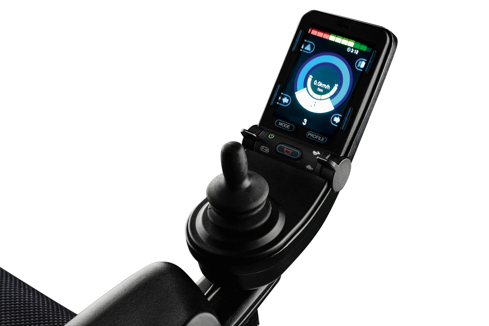Zippie Z500M Mini joystick detail, illustrating ergonomic control interface for precise wheelchair manoeuvrability.