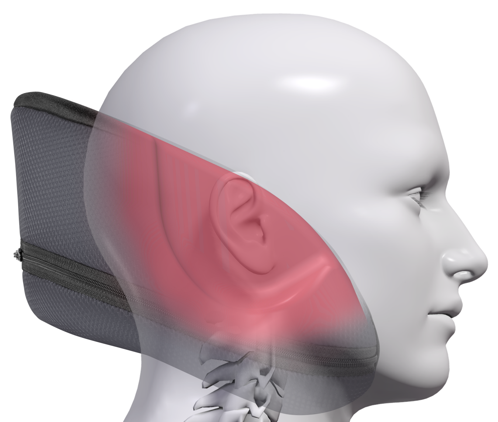 Spex Extended Lateral Head Support pad with ear cut-outs, providing head stability while allowing comfort and access to hearing aids