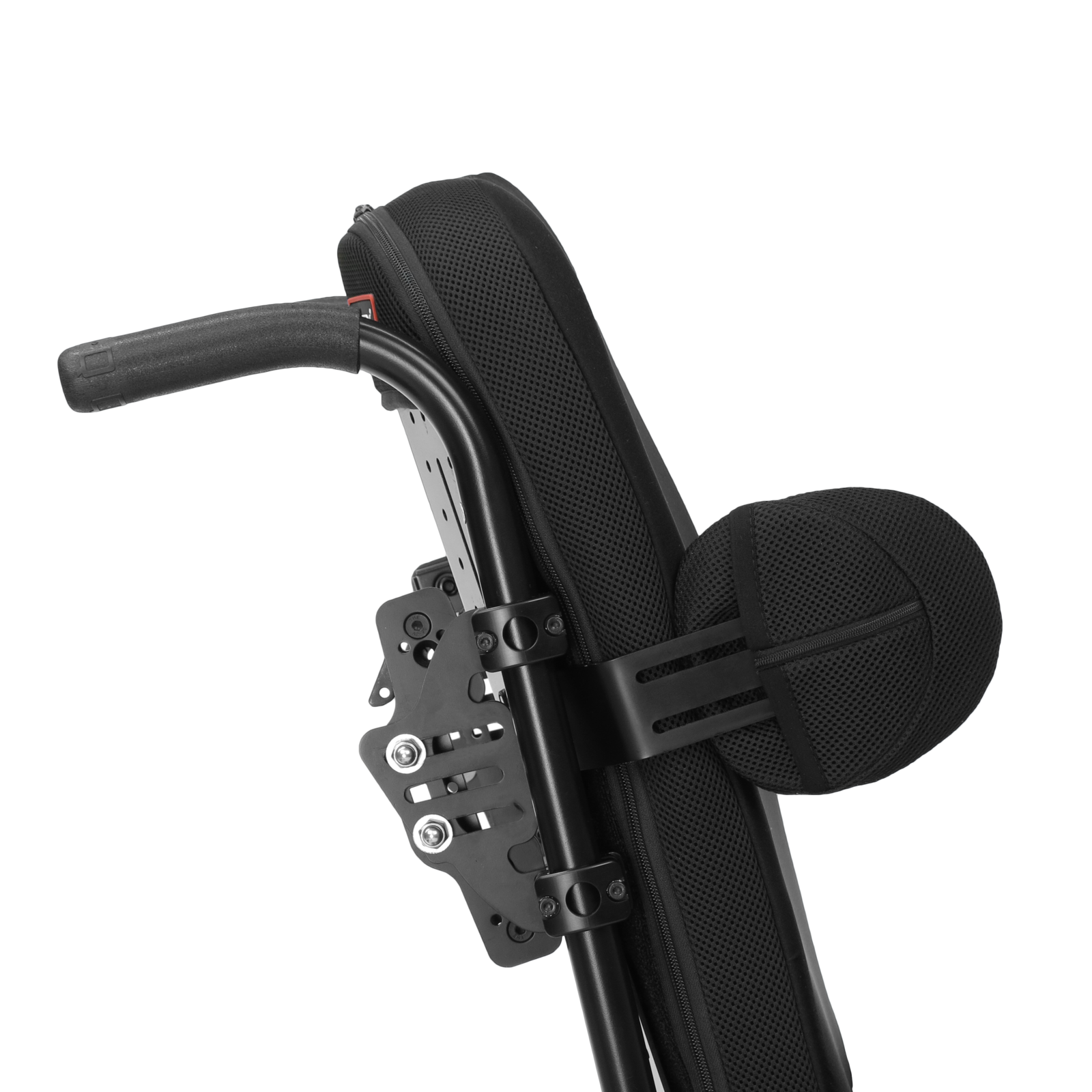 Close-up of Spex Lateral Trunk Support Pads with fixed bracket, offering stable, adjustable support for better seated posture.