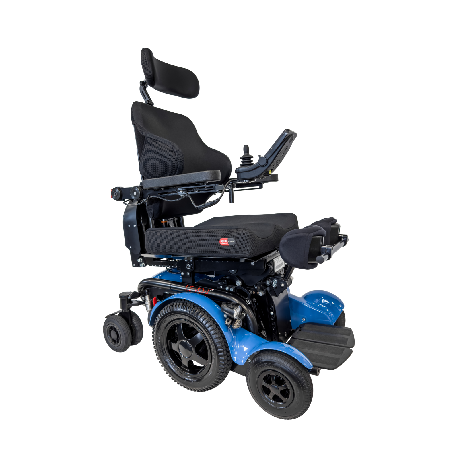 Spex Standing Powerchair Adapter Mount attached to frame, providing secure back support for standing powerchairs.