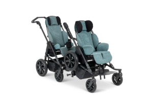 Bingo Evo Twin Stroller with dual seating for two children with complex postural needs in one supportive, compact frame.