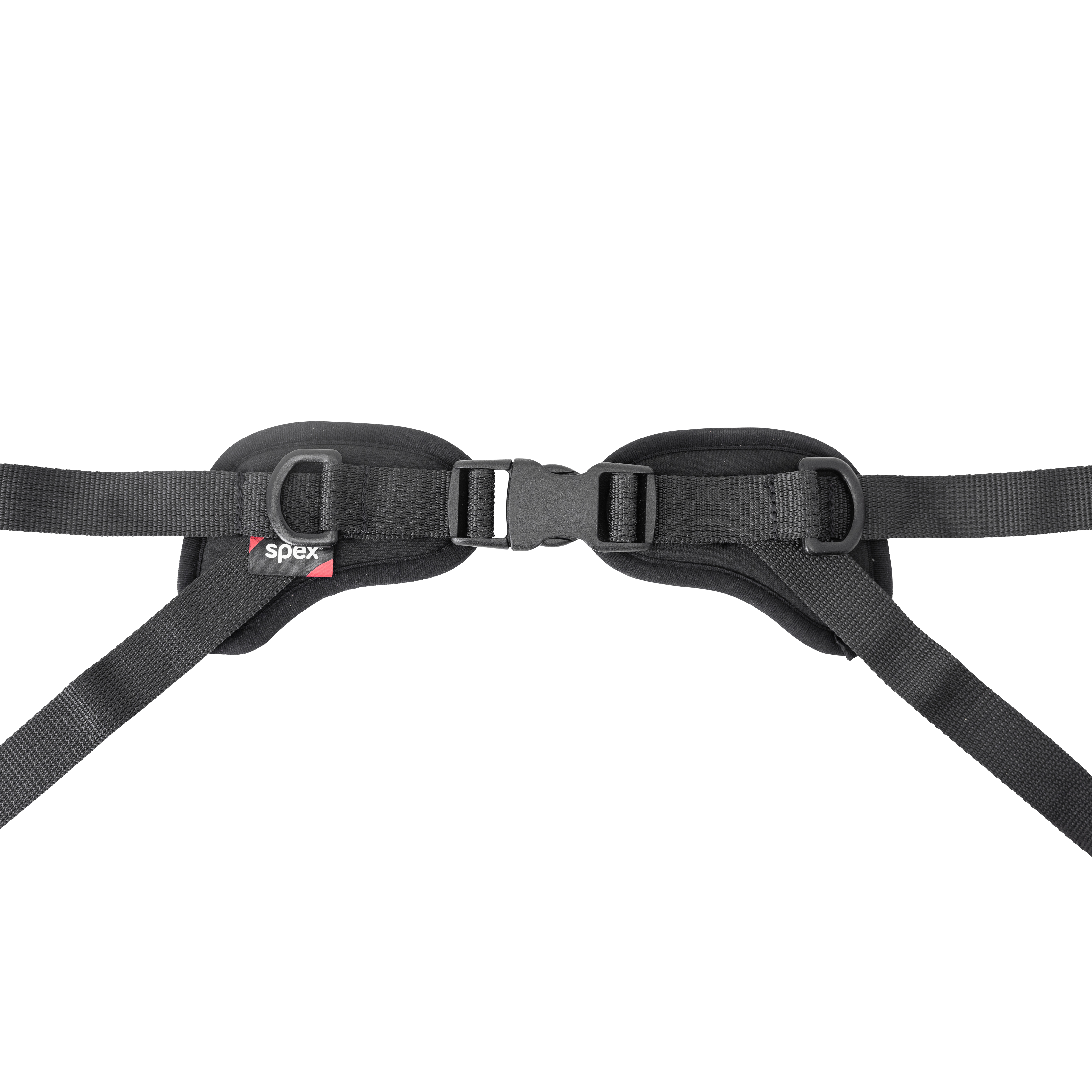 Close up of Spex Wonderseat 4 point padded hip belt on a white background.