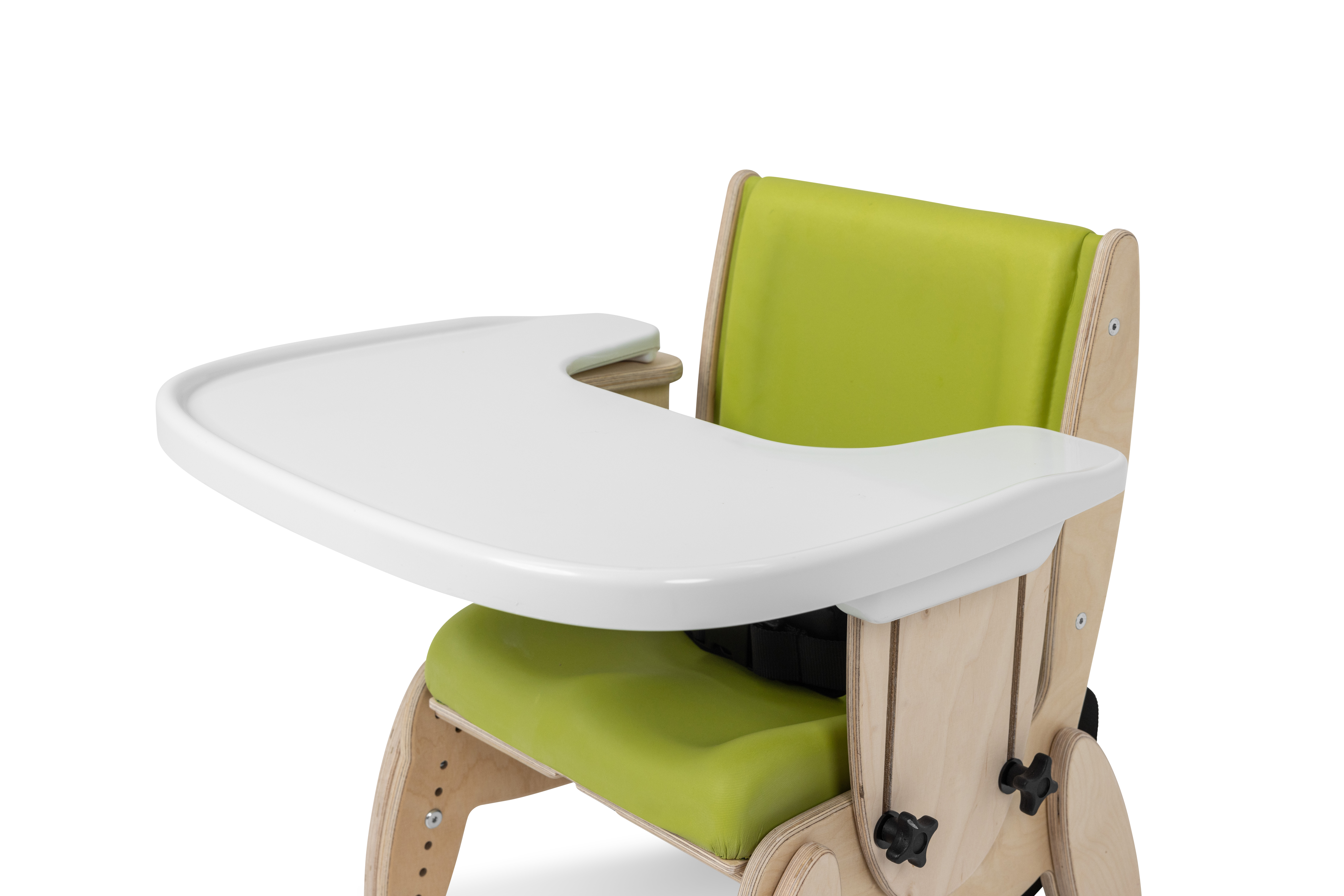 Juni Chair Quick Release Tray enabling easy access and removal for therapy, meals, or learning activities.