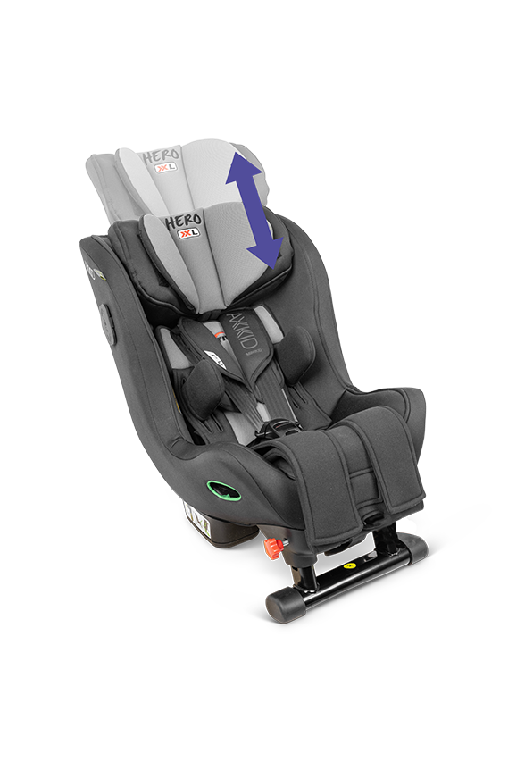 Hero XL Car Seat highlighting head support height adjustment, enabling precise fit and safety for children with complex seating needs.