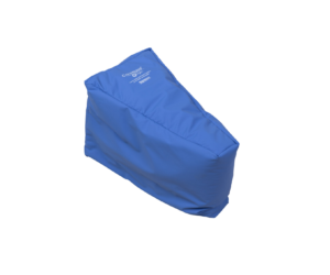 Isometric view of large CareWave abduction postural cushion in blue.