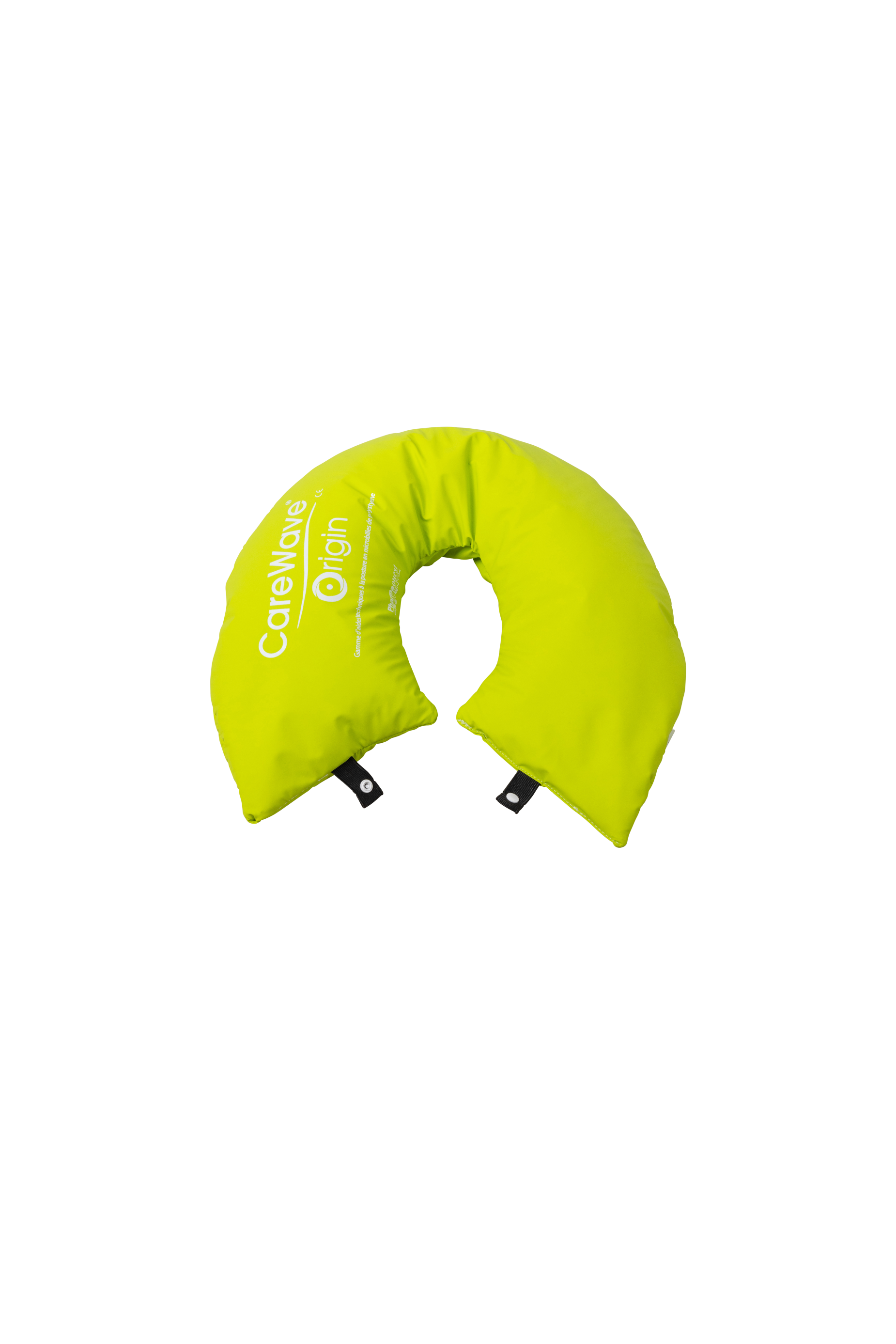Aerial view of small CareWave ring cushion in high-visibility yellow.
