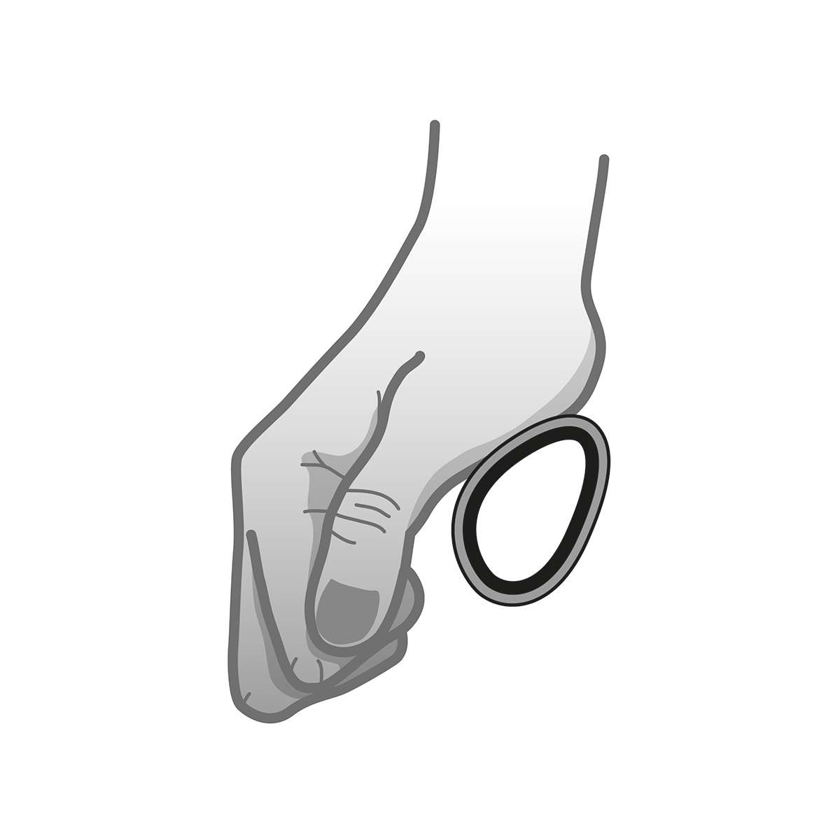 Sketch of human hand in an extended fist position, showing the ergonomics of grasping the Carbolife QUADRO wheelchair rim.